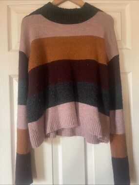Express Striped Cowl Neck Sweater - Pink, Brown, Burgundy, Charcoal